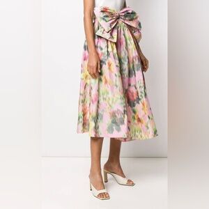 MSGM Bow Embellished Floral Midi Skirt Size 40 Small Rare Multicolor High Waist